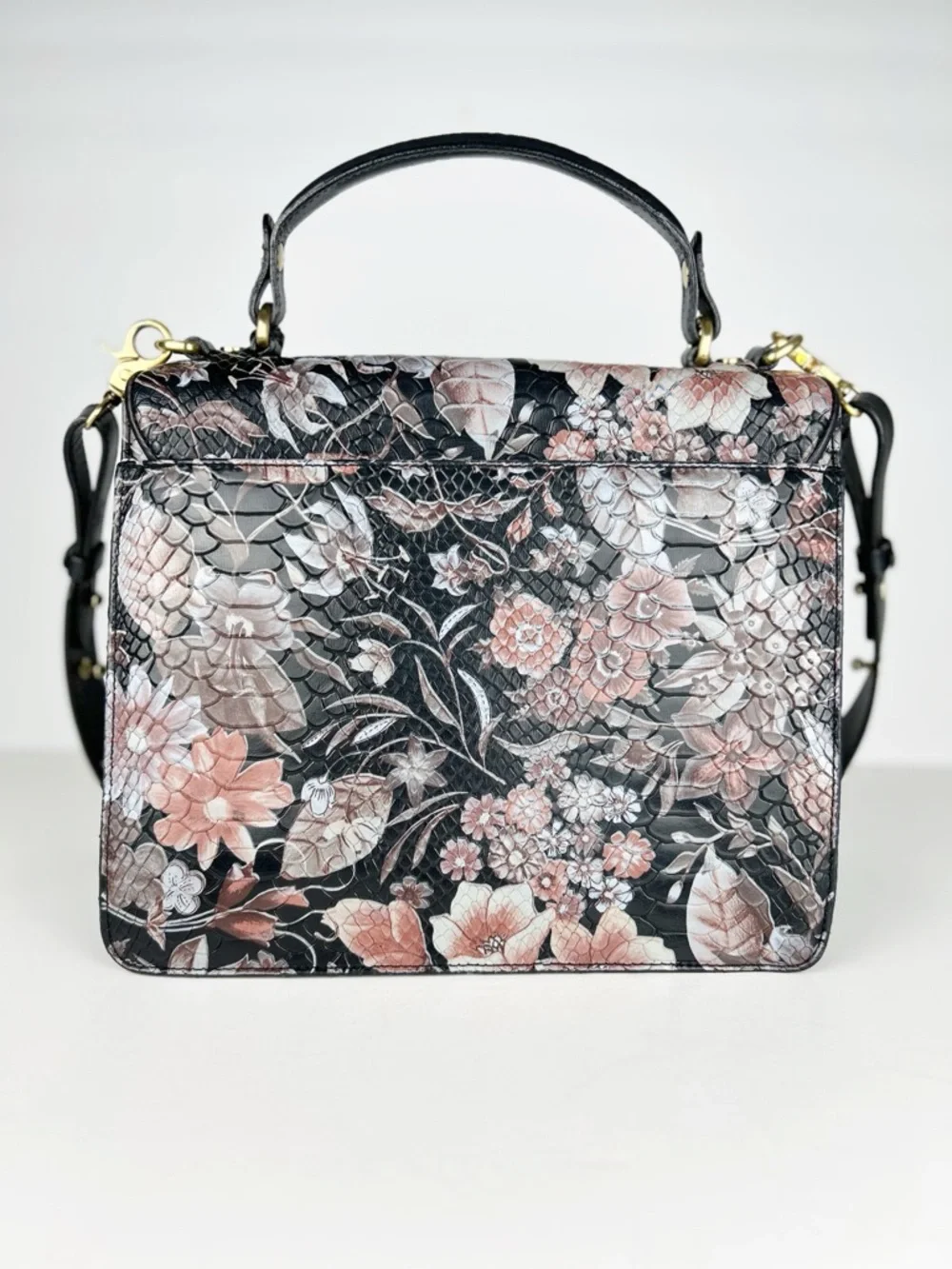 Brahmin Cecilia Black Bohemia Floral Rare Flap Satchel